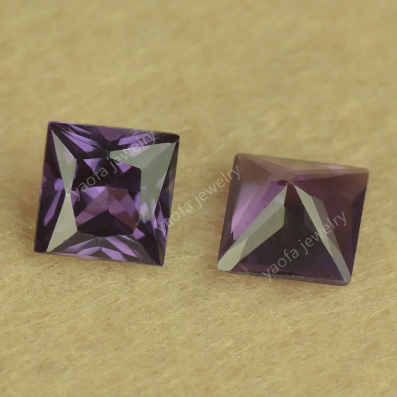 Mohs Hardness 9 2x2mm~10x10mm Square Cut 46# Color Changing Alexandrite Purple Corundum Stone Loose Synthetic Gems For Jewelry