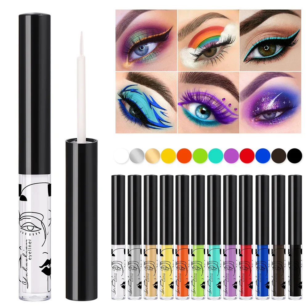 Professional Colorful Eyeliner Liquid 12 Matte Colors Waterproof Smudge-Proof Long-Lasting Eyeshadow Liquid for Daily/Party