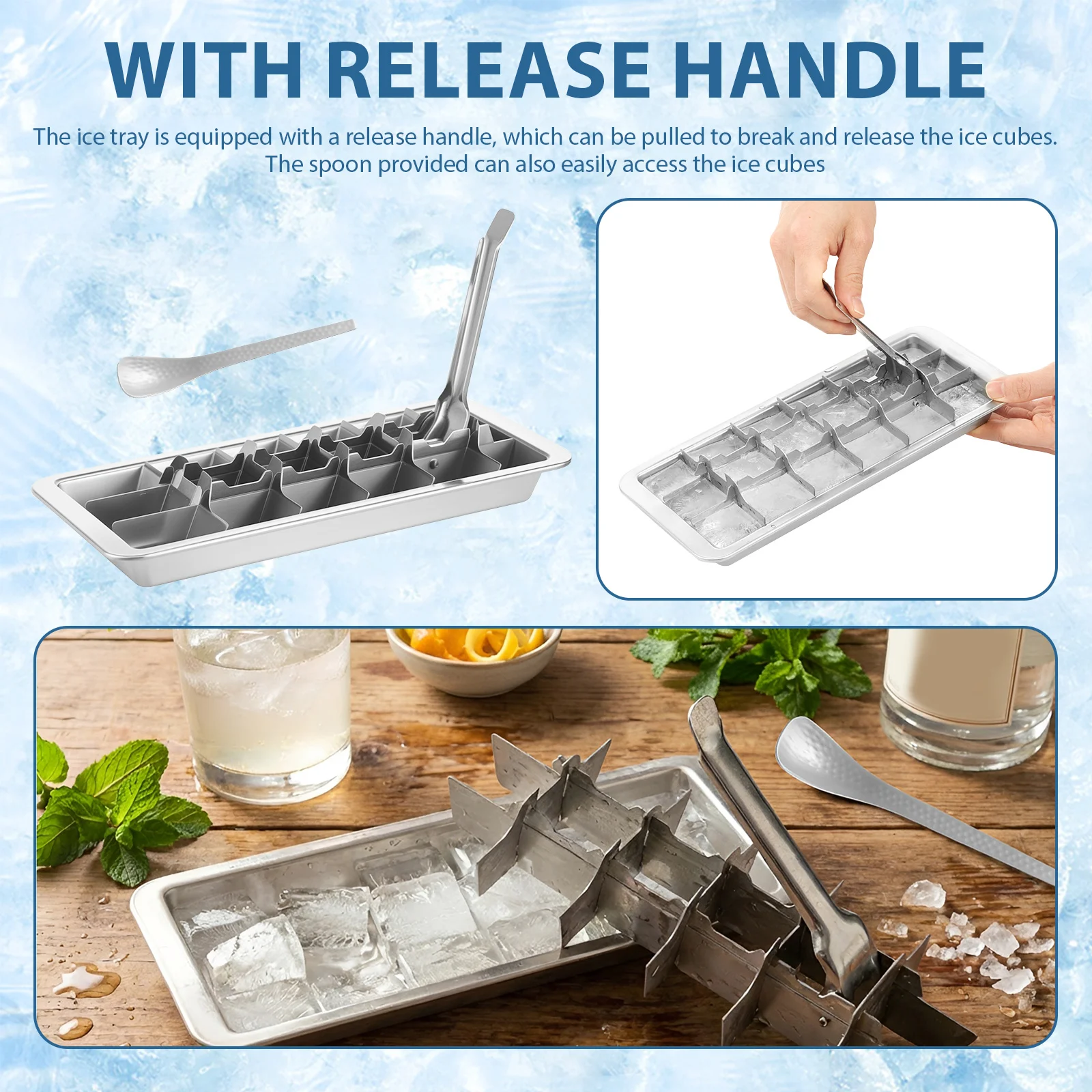 Stainless Steel Ice Cube Tray 18 Slot Metal Ice Cube Maker Removable Lever Ice Cube Mold for Cooling Whisky Beer Drinks Fruits