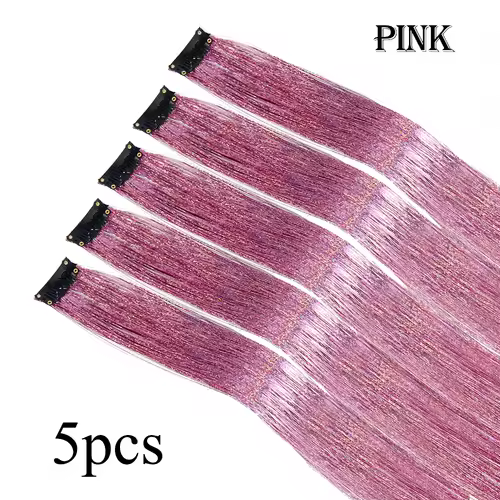Shiny Sparkle Hair Extension Clip In Hair Tinsel Glitter Fairy Hair Tinsel Kit Heat Resistant 5Pcs Hair Streak Synthetic Hair - Image 20