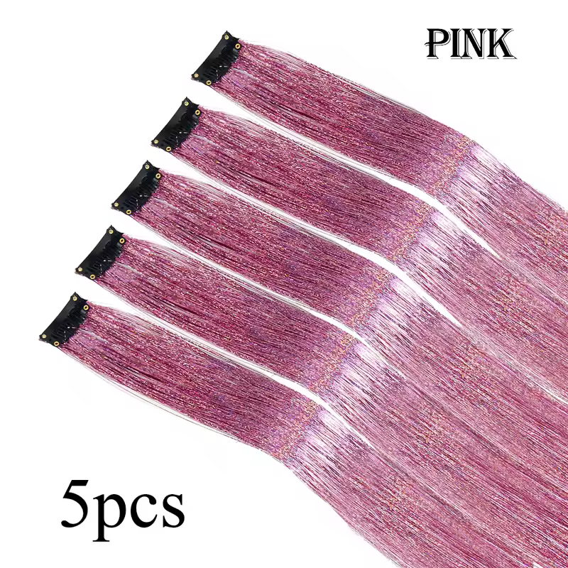 Shiny Sparkle Hair Extension Clip In Hair Tinsel Glitter Fairy Hair Tinsel Kit Heat Resistant 5Pcs Hair Streak Synthetic Hair - Image 20