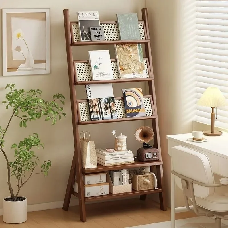 Bookshelf Solid wood shelf Floor-to-ceiling bookcase Living room against the wall Bookshelf Vintage bedroom Multi-layer