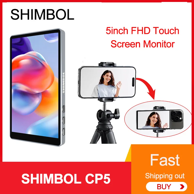 Shimbol CP5 1080p Full HD 5inch Touch Screens Rear Camera Selfie Monitor for Vlog Live Stream for Compatible for iPhone Android