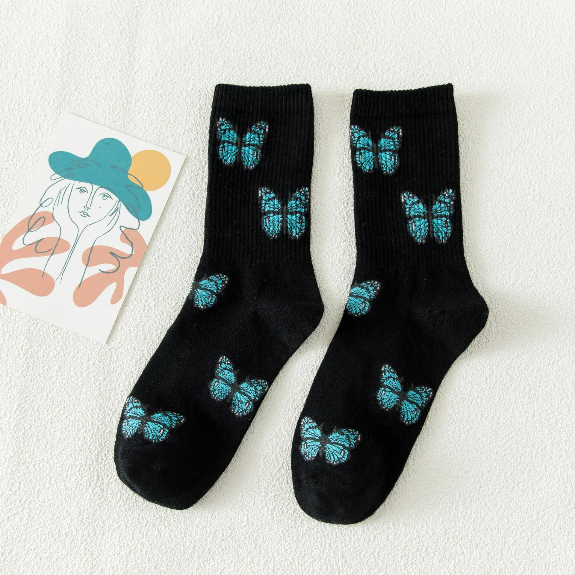 4 pairs lot pack women socks colorful butterfly ins korean style fashion tide trend cute lovely Japanese style cotton socks