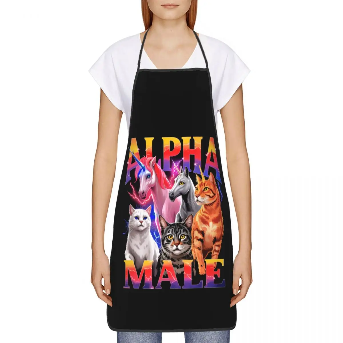 Unisex Alpha Meme Humor Cat Internet Style Bib Apron Adult Women Men Chef Tablier Cuisine for Cooking Kitchen Gardening
