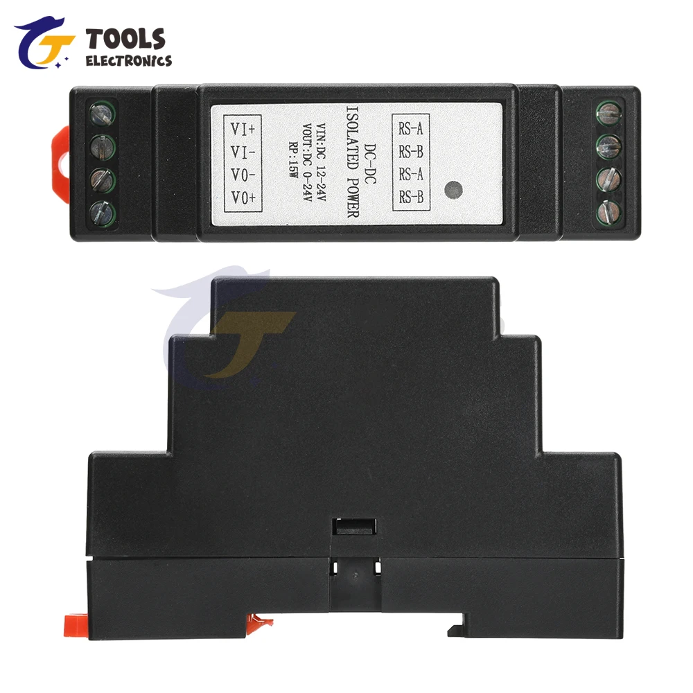 Zasilacz DC-DC na szynę DIN, izolowany, regulowany, wejście 12-24V, wyjście 0-24V, obsługa Modbus RS485, przemysłowy.