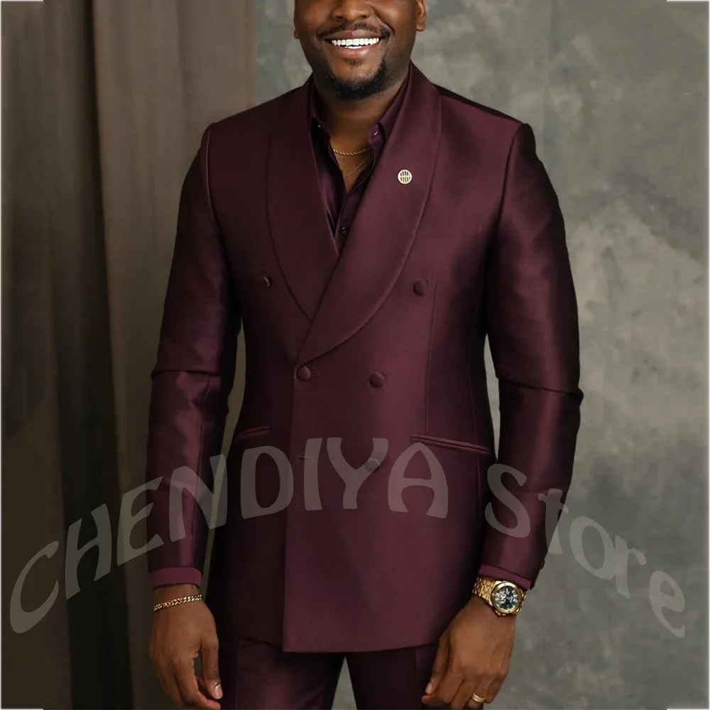 

Customized Men's Suit Two Piece Elegant Shawl Lapel Double Breasted Blazer Tuxedo Slim Fit Prom Party Business Outfit Set