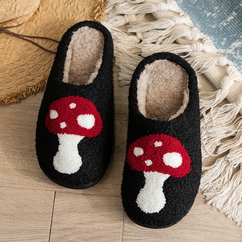 Fashion Mushroom Slides Slippers Shoe Women Flat Footwear Winter Home Slippers Woman Man Fulffy Fur Slides Indoor House Shoes