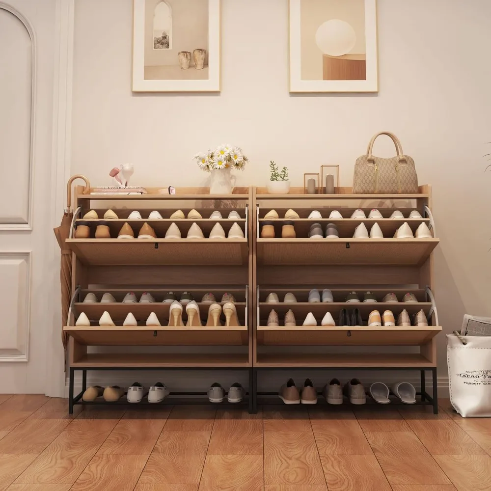 منظم رف الأحذية قائم بذاته مع أدراج قابلة للطي - خزانة أحذية حديثة ذات مدخل ضيق للتخزين المرتب