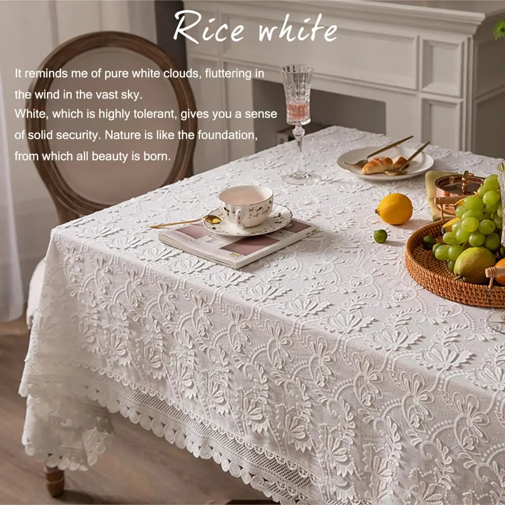 

Lace Embroidered Table Cloth,Rectangular Farmhouse Table Cover for Living Room Bedroom Cover Table Party Dinner Decoration