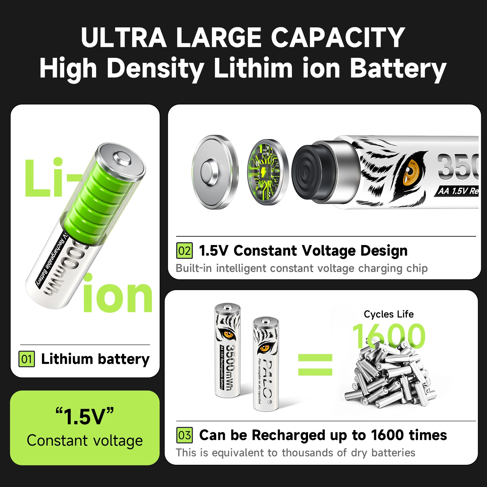 Dobíjecí baterie PALO AA AAA Lithium-iontová baterie AA Dobíjecí lithium-iontová baterie AAA s 1,5V AA/AAA nabíječkou na baterie - náhled 4