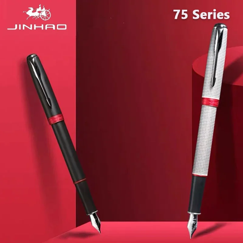 Jinhao 75 pióro wieczne metalowe czarne czerwone luksusowe długopisy jakość biuro finansowe uczeń pisanie długopisy z tuszem artykuły papiernicze artykuły szkolne