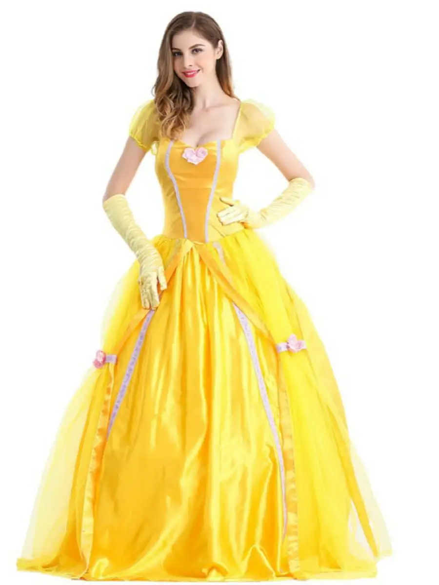 Nouveau Costume d'halloween robe de bal jaune Princ Belle personnage jeu orm Beau et la bête Costume de Film Dr