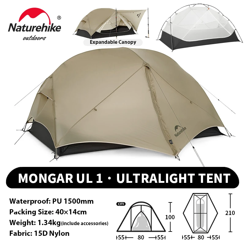 Naturehike Mongar UL PRO 1-3 personen tent 20D ultralicht reizen waterdicht wandelen survival buiten kamperen draagbare zonwering