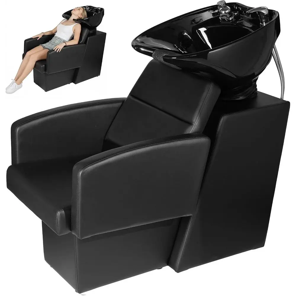 Barber Backwash Chair with Porcelain Shampoo Bowl for Hair Washing Station or Spa