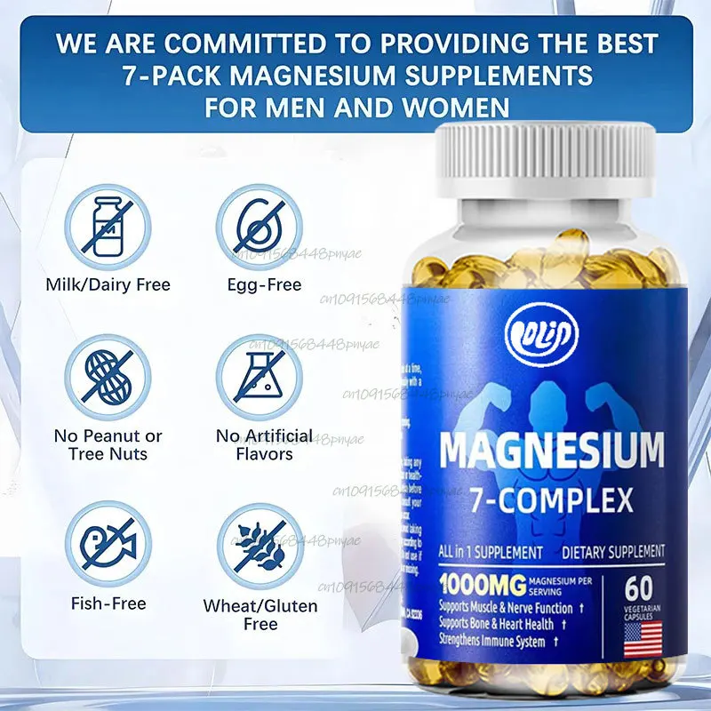 7-in-1 Magnesium Glycine, Citric Acid, Malic Acid, Chelate, Taurine, Orotate Zinc Aspartate and Vitamin D3, B6 60 capsules