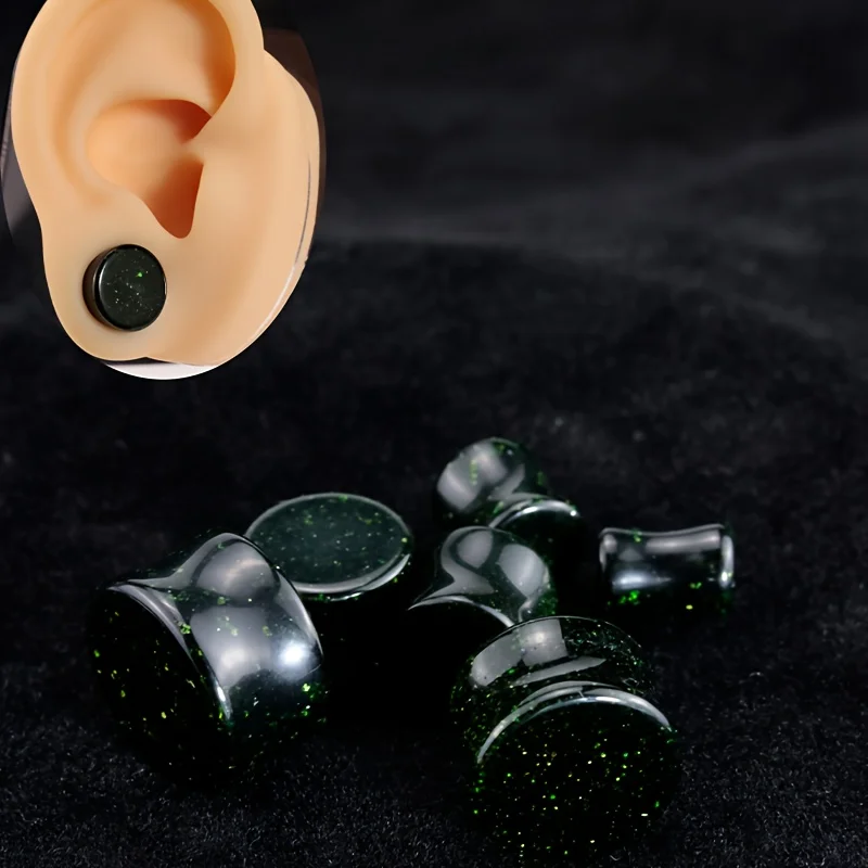 1 Pair Flesh Tunnel Ear Expander Green Color Sandstone Ear Plug Ear Gauge Saddle Ear Stretcher Size 6-16mm Body Piercing Jewelry