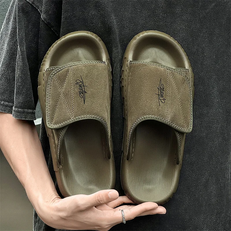 High quality Summer first layer cowhide men's leather slippers leather sandals outdoor sandals wear-resistant breathable