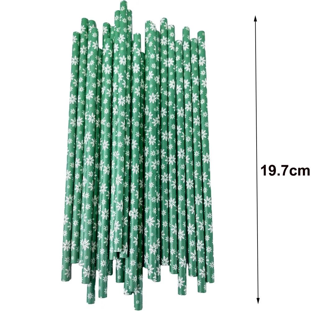 50 stücke Weihnachten Papier Strohhalme Weihnachten Baum Elch Schneeflocken Gestreiften Strohhalme Einweg Biologisch Abbaubare Trinkhalme Weihnachten Liefert – Detail 4