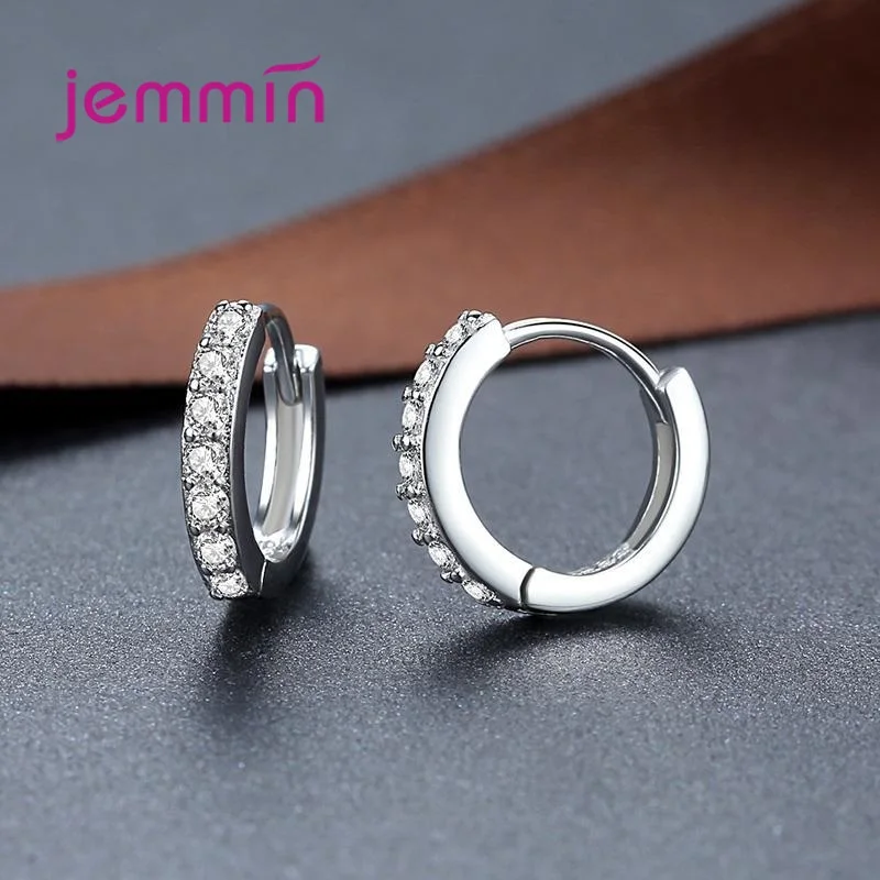 Simple Style Loop Hoop Earrings S925 Silver  Transparent AAA Zircon Stone Inlay Paved Brincos Ear Accessories Jewelry