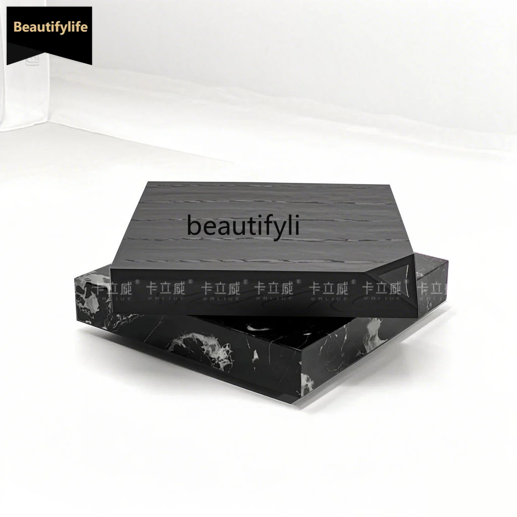 C06 Italian Minimalist Black Marble Rotating Coffee Table Square Home Small Apa…