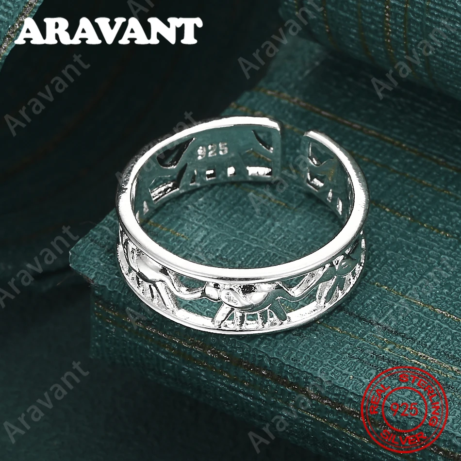 925 Sterling Silver Elephant Openwork Adjustable Ring For Women, Commuter Accessories, Christmas Gifts, Jewelry