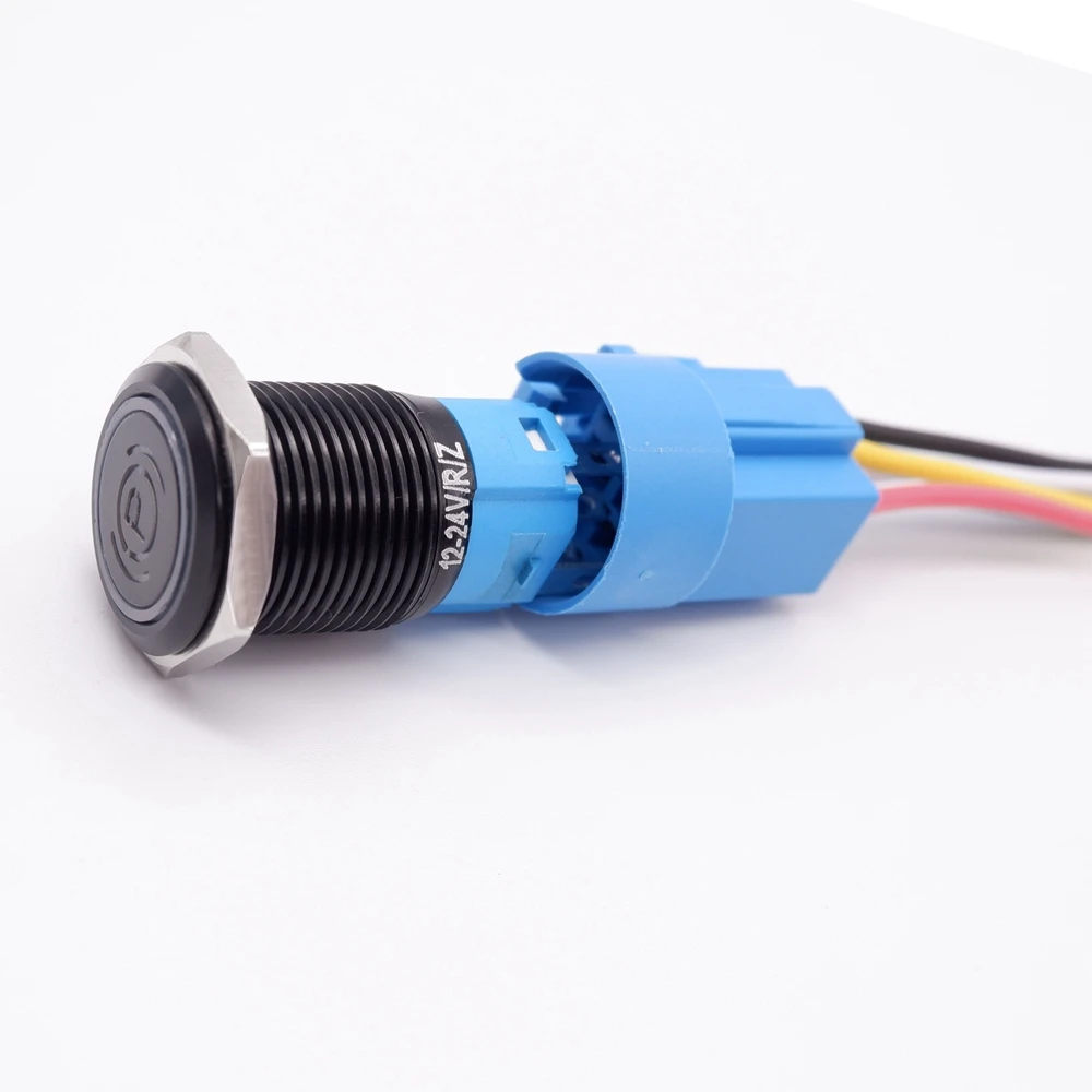 16mm Black Oxide Metal Power Push Button Switch Waterproof Custom Made Button Flat Head With LED Light Self-Reset Self-Lock 12V