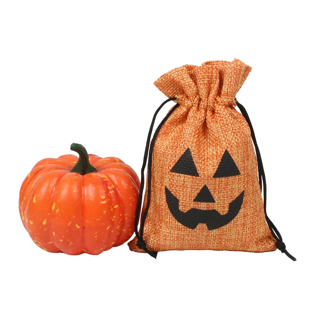 

100PCS Halloween Linen Drawstring Bags With Handles Gift Packaging Party Favor Candy Gift Bags