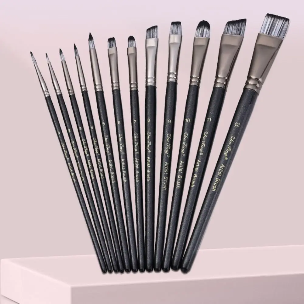 

12 шт./компл., многофункциональный набор кистей для рисования, профессиональные нейлоновые кисти для акварельных рисунков для волос, деревянная ручка, удобная ручка