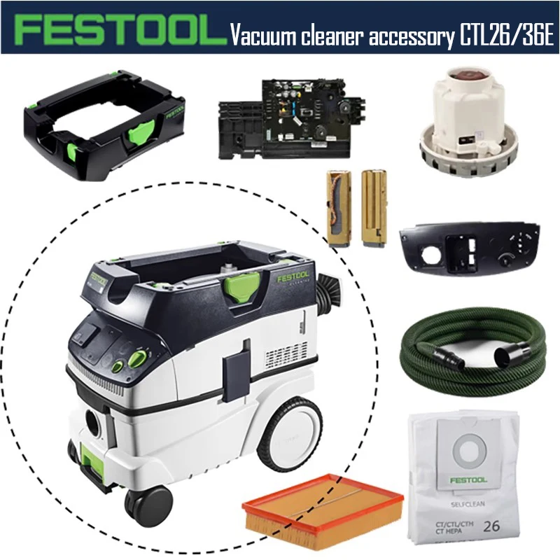 FESTOOL-Aspirador de pó com Geral Motor Carbono Escova Filtro Elemento, 26, 36E Acessório, Vacuum Bag Mangueira, 3.5m etc