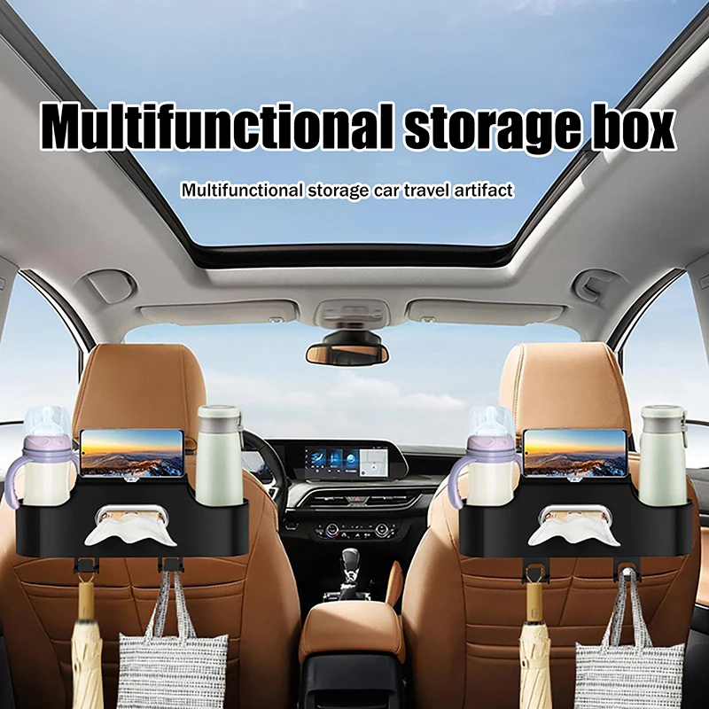 

1pc Universal Car Interior Seat Back Organizer 4-in-1 Storage Box Car Backseat Hanging Seat Hook Storage Cup Holder Phone Holder