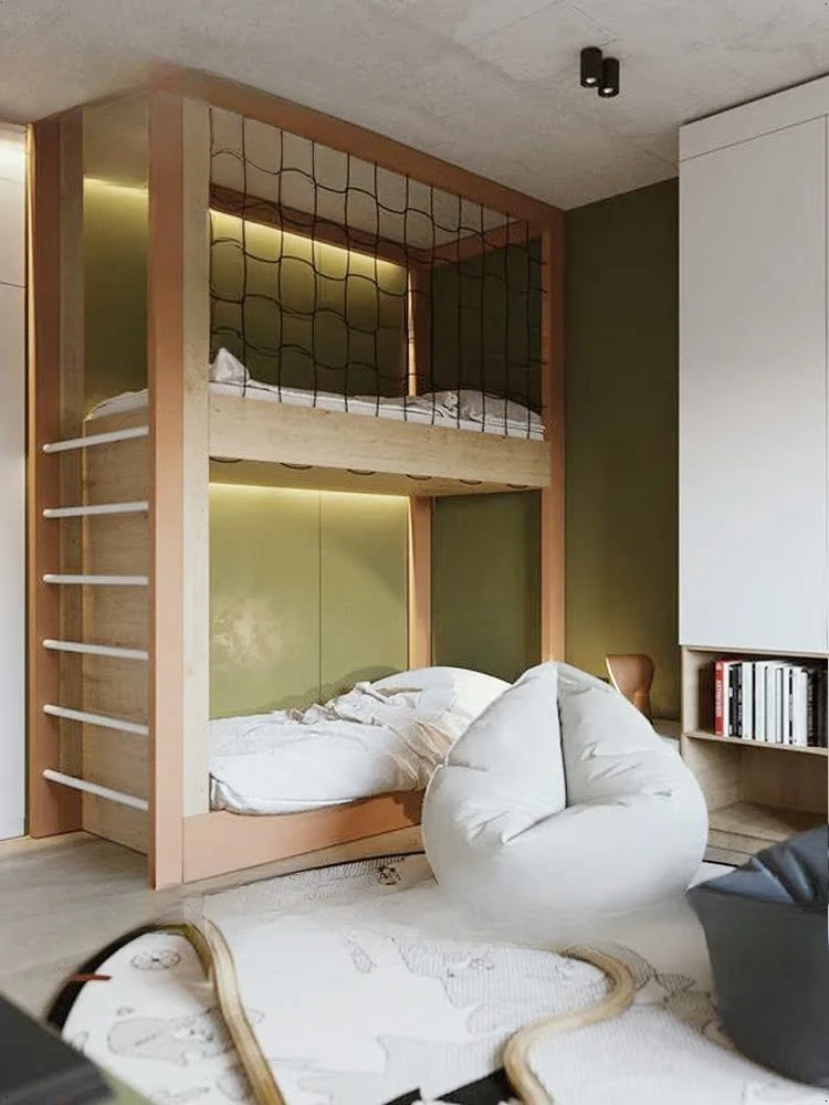 Camas superiores e inferiores simples y modernas, literas, malla de cuerda de escalera be ds