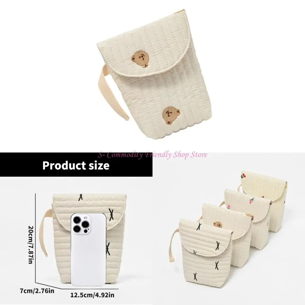 

85AE Cotton Strollers Hanging Bag Poratble Handbag Travel Case Elegant Embroidery