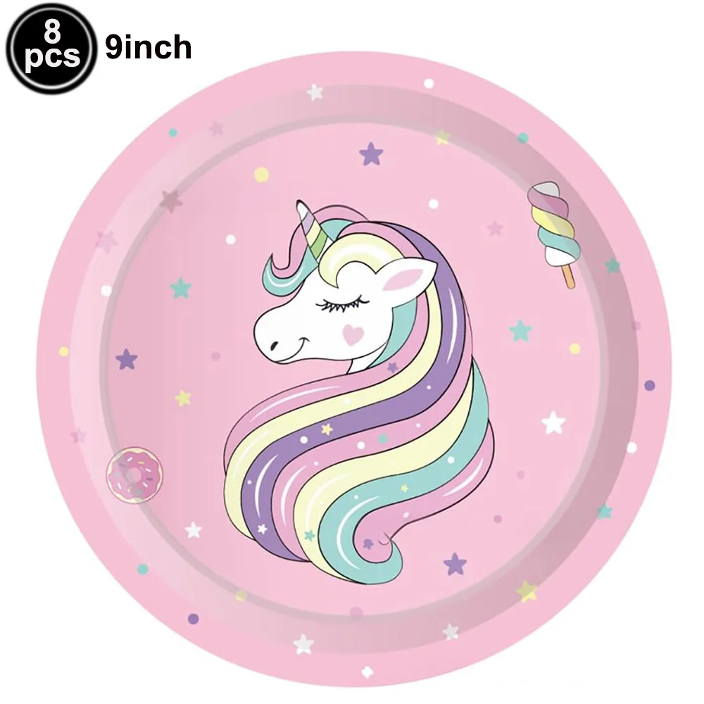 Vajilla desechable con temática de unicornio para Baby Shower, suministros de fiesta, platos, vasos, servilletas, mantel, decoración de fiesta de