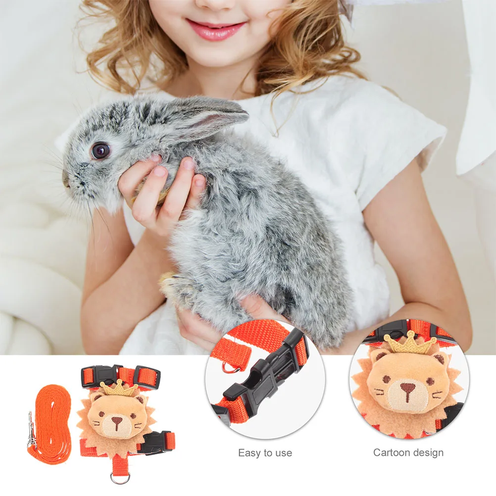 

2 Sets Pet Harness Cartoon Design Small Pets Rabbit Leash Adjustable Traction Rope Wear Resistant Summer Bunny Harness Set Pet