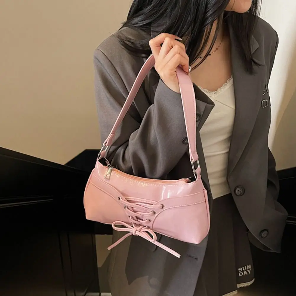 

Korean Bow Tie Shoulder Bag Y2k Designer Armpit Bag PU Leather Sweet Women Handbag Ladies/Girls