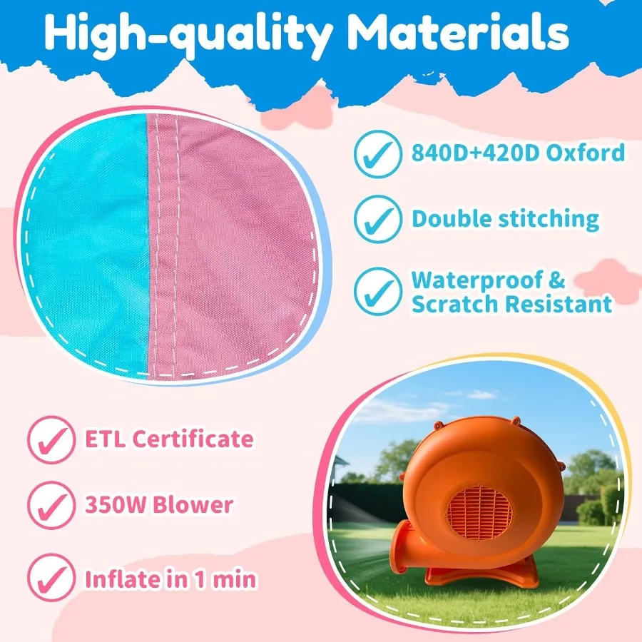 Casa gonfiabile con rimbalzo con piscina e scivolo, castello da salto per parco acquatico 12x6,2 piedi per bambini, tessuto Oxford 840D resistente, dai 3 ai 8 anni,