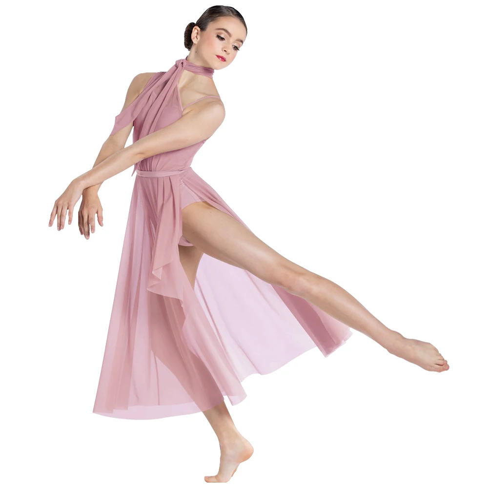 MiDee Nuovo stile grazioso contemporaneo danza lirica abiti lunghi per ragazze donne costume da ballo da competizione senza maniche asimmetrico