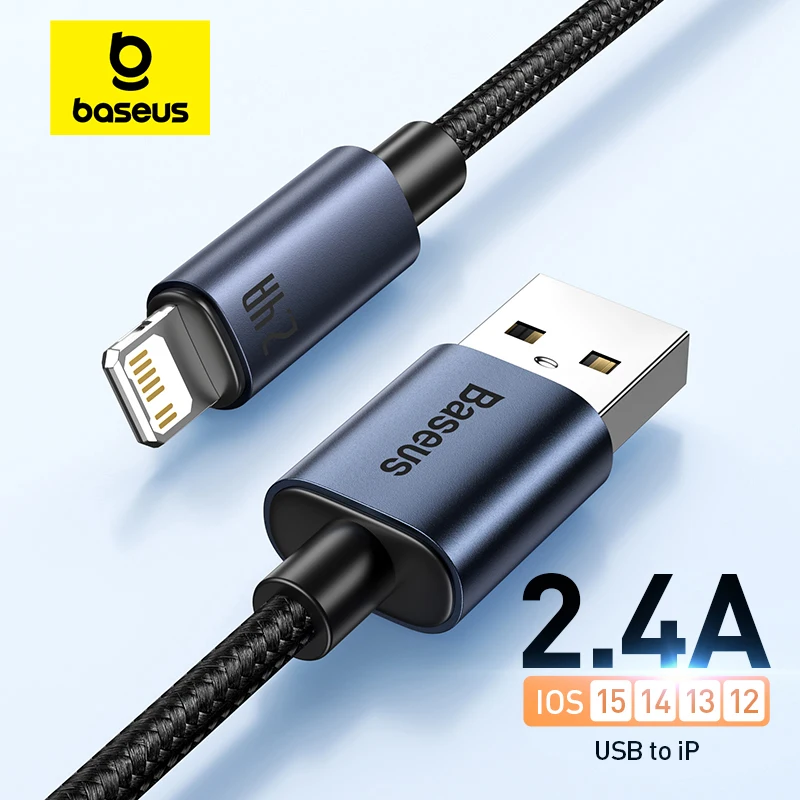 Baseus 2.4A USB Cable for iPhone 13 12 11 Pro Max 8 X Fast Charge for iPhone Cable USB Data Sync Cable Phone Charger Wire Cord