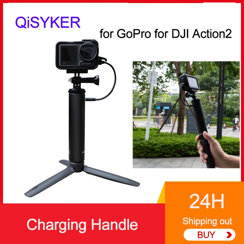 QiSYKER Portable Aluminum Alloy Charging Handle for GoPro for DJI Action2 Action Camera Large capacity 6000mAh Photography Tool