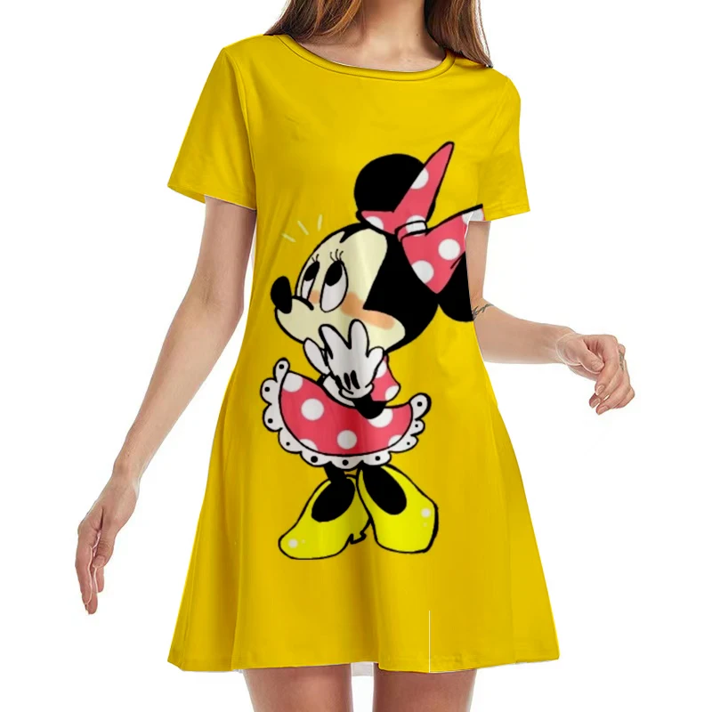 Disney – Mini robe Minnie Mouse à col rond pour femmes, tenue de plage décontractée, style Boho, manches courtes, Y2K, nouvelle collection été 2022