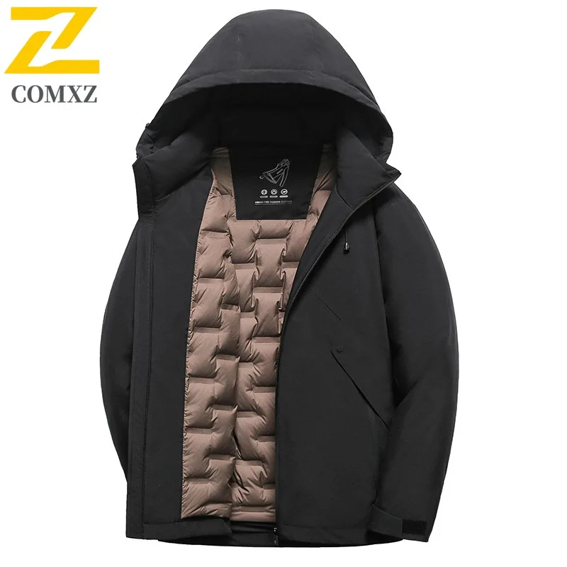 COMXZ Mens Down Jacket Premium Outdoor Camping Thickened Warm Filler Down Leisure Self-cultivation Autumn Winter Windbreaker