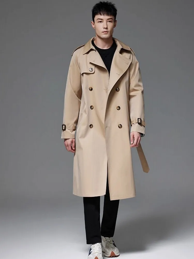 British Style Mens Belt Long Trench Coat Loose Fit Double Breasted Windbreaker Autumn Waterproof Outerwear Overcoat Big Size 6XL 2 British Style Mens Belt Long Trench Coat Loose Fit Double Breasted Windbreaker Autumn Waterproof Outerwear Overcoat Big Size 6XL 2