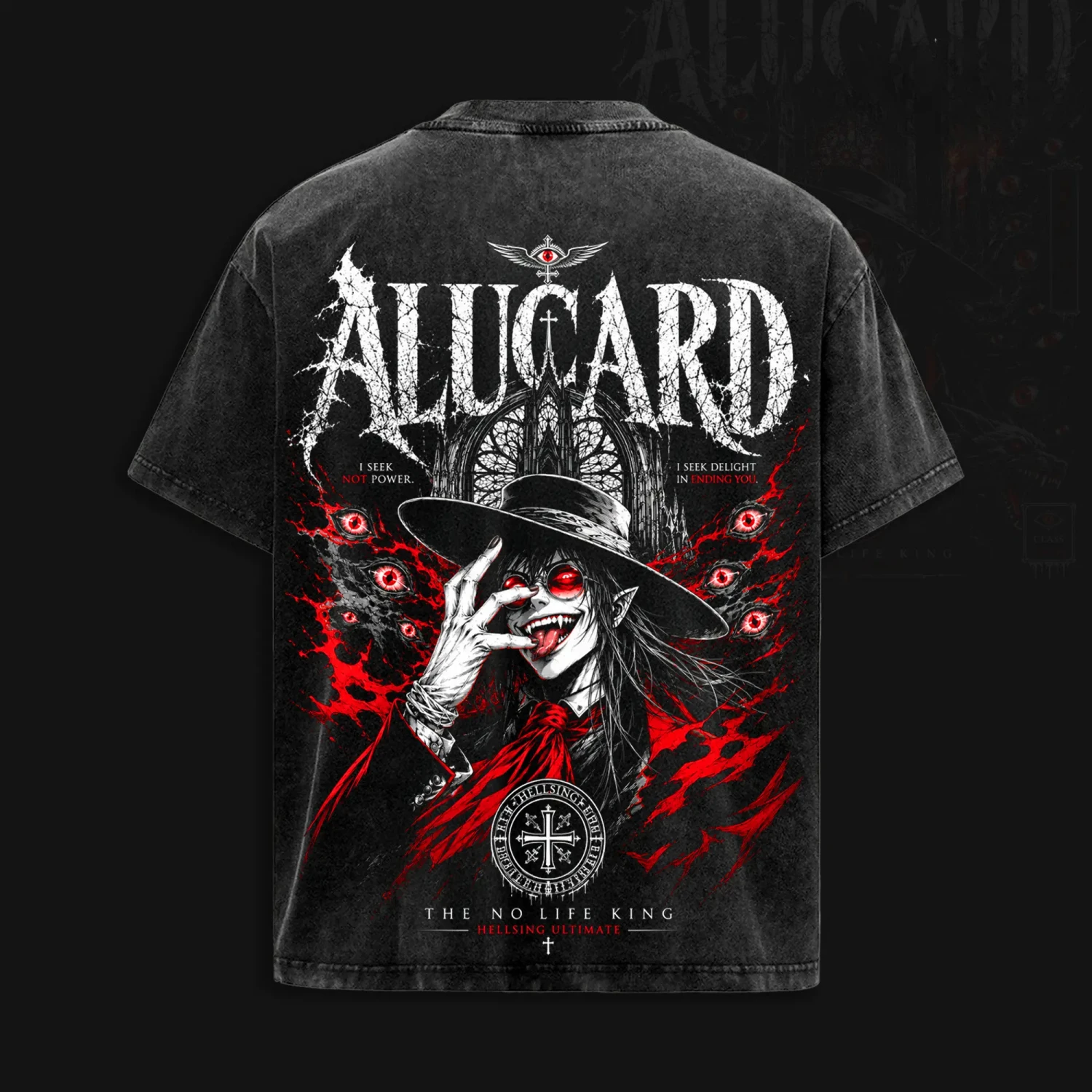 Hellsing Alucard Retro T Shirt Vintage Washed Oversized T-shirt Men Women Clothing Harajuku High Quality Cotton Tees Clothes