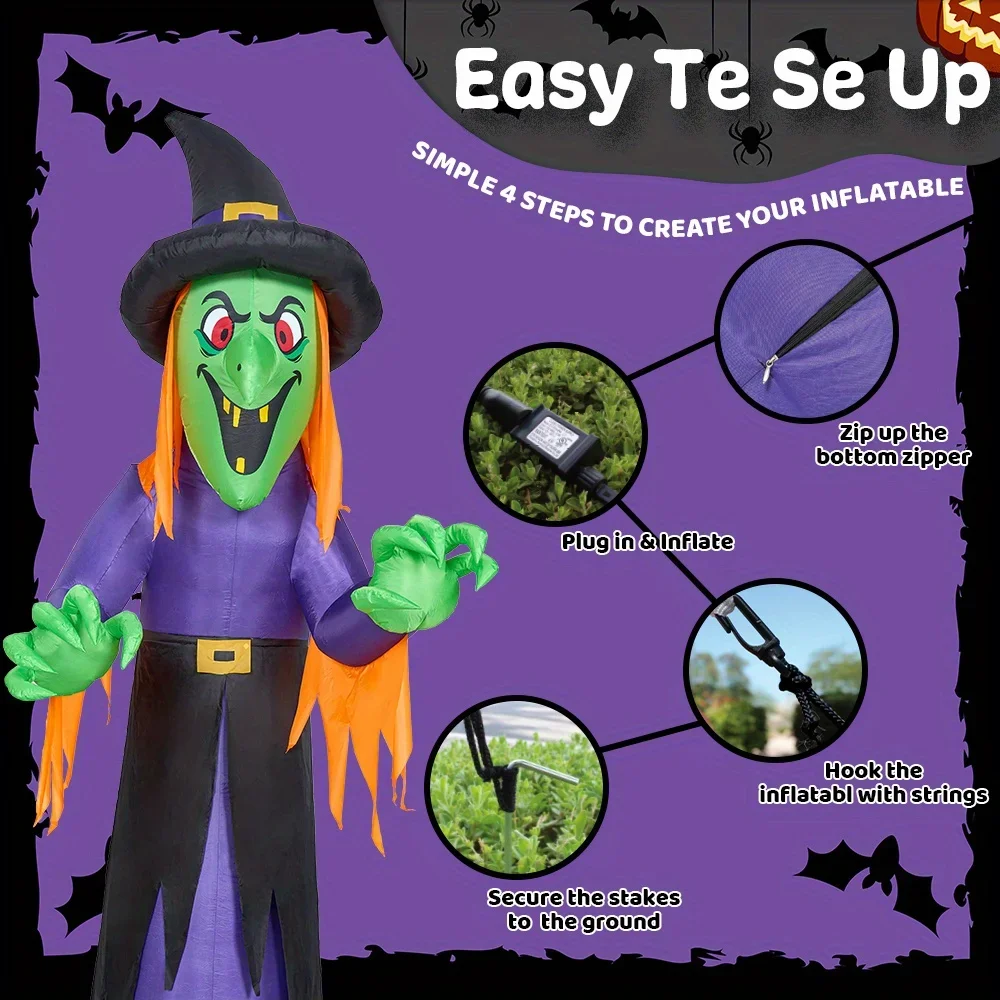 Easy Set up. Secure to stakes, hook with rings, plug in and inflate, zip bottom zipper