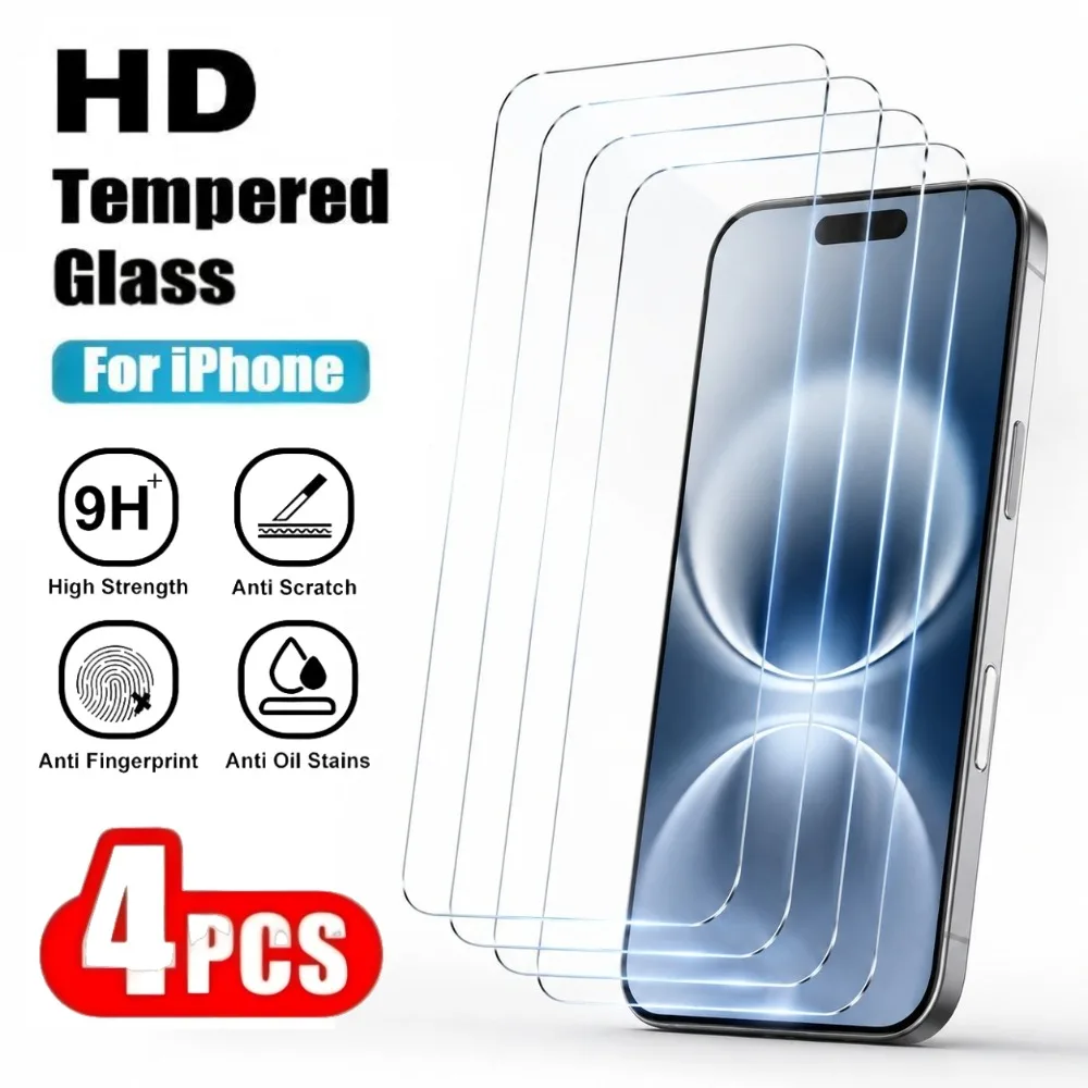 

4Pcs Screen Protector Ultra Clear for iPhone 17/16/15/14/Pro Max/17e/16e/Air/13/12/11/Pro/15/14/Plus/Anti-Scratch Tempered Glass
