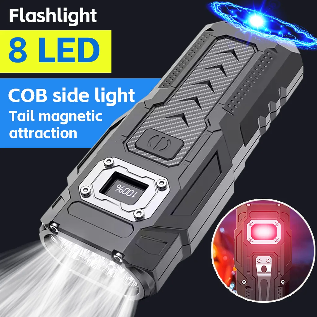 

Super Bright Powerful Flashlight 8 LED With Tail Magnetic COB Side Light Strong High Power Camping Emergencies Searchlight Torch