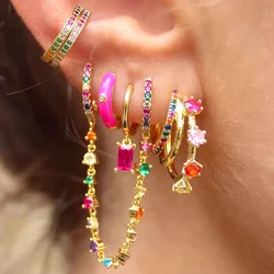 CRMYA Color Earings for Women Gold Plated Cubic Zirconia Waterproof Hoop Clip Dangle Earrings Women Fashion Jewelry Accessories