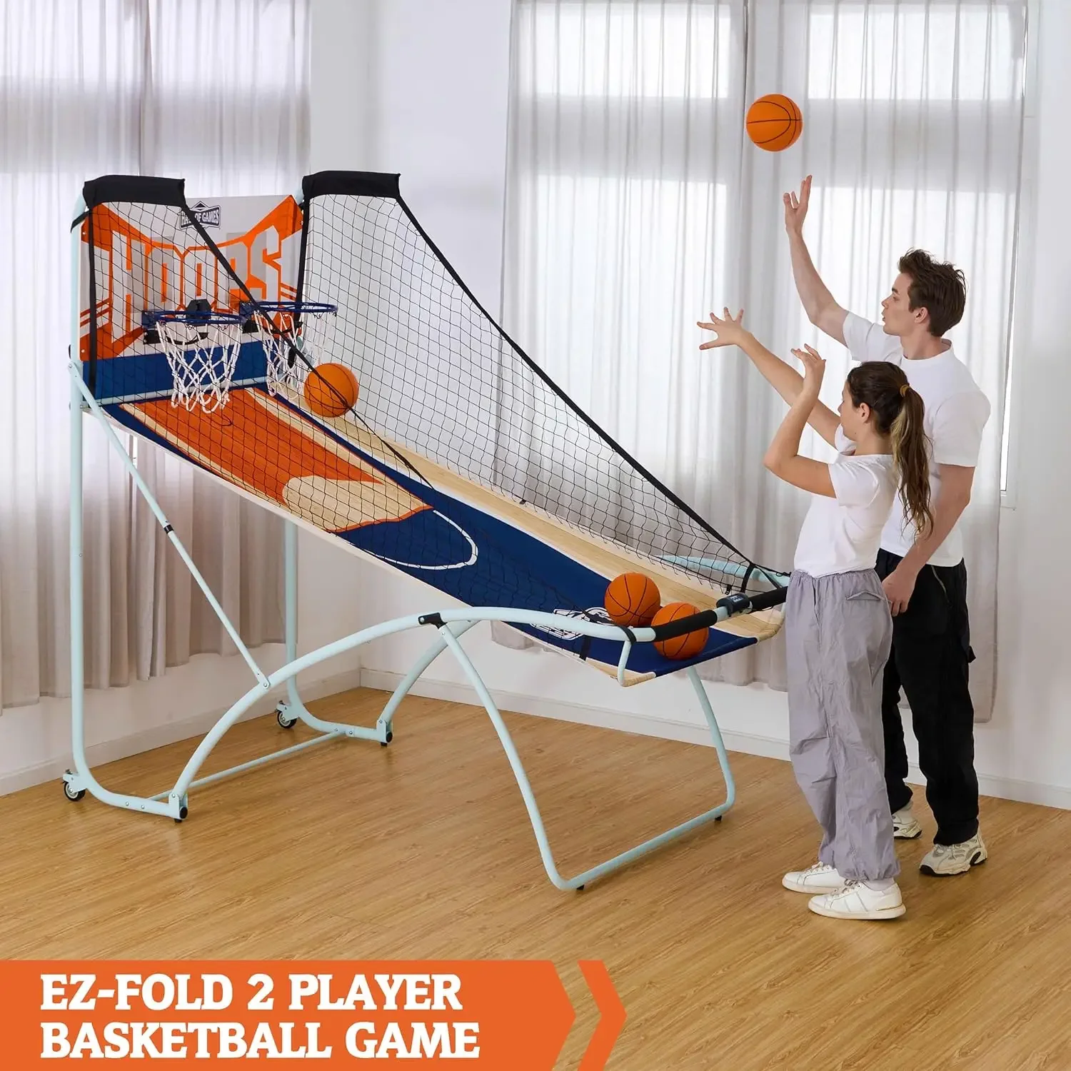 Hall of Games EZ Fold Gioco di basket indoor per 2 giocatori con punteggio LED e suoni arcade (set da 6 pezzi), nero