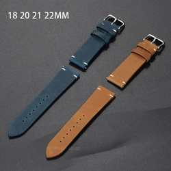 Handmade Stitching Leather Watch Band 18mm 19mm 20mm 21mm 22mm Crazy Horse Vintage Leather Strap for Omega for Seiko Wristband
